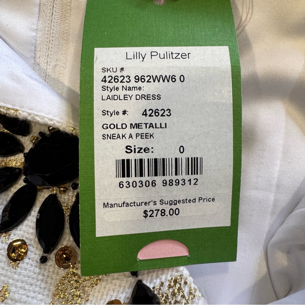NWT Lilly Pulitzer Laidley Dress in Gold Metallic Sneak A Peek Sz 0 - Picture 14 of 16